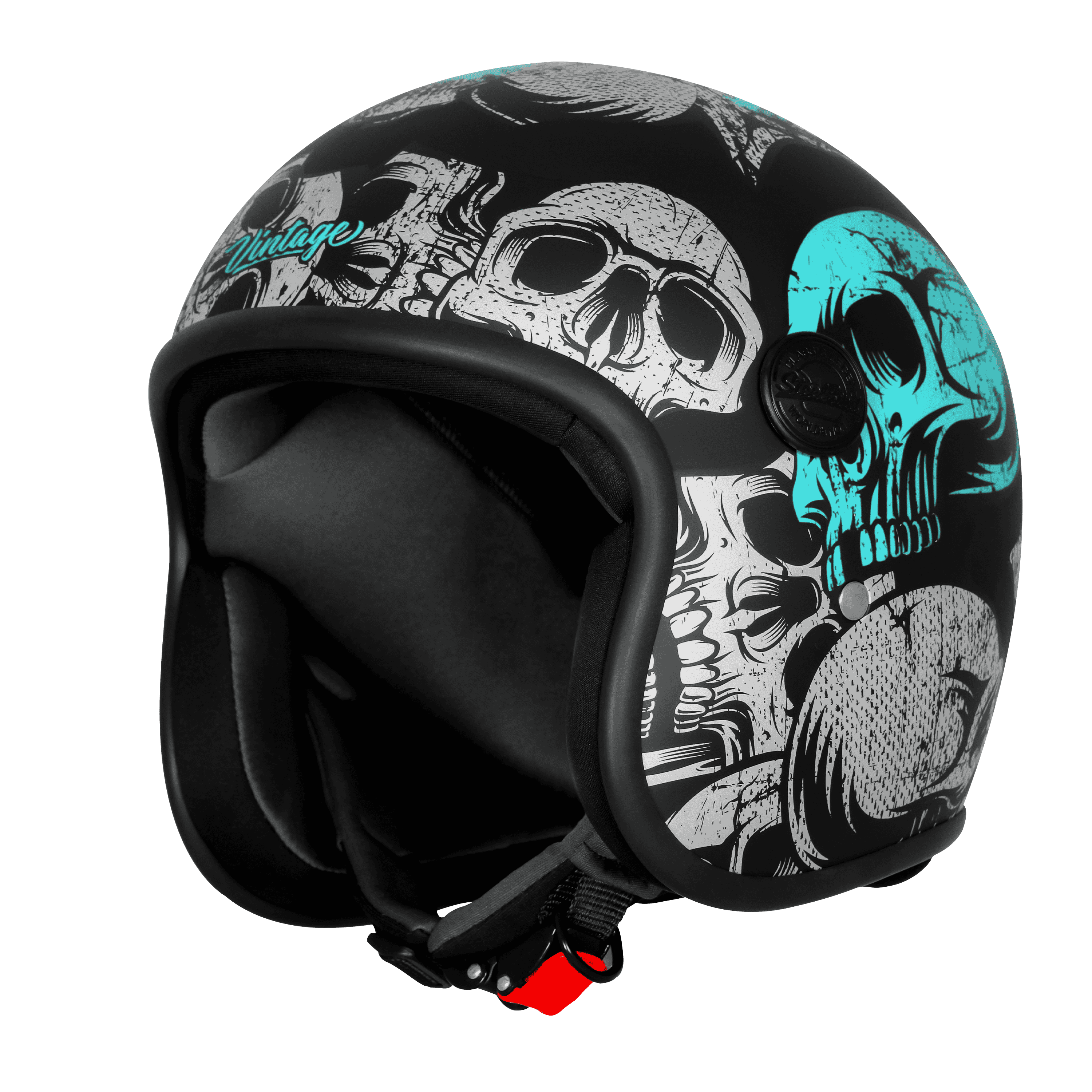SBH-55 VINTAGE SKULL GLOSSY BLACK WITH TURQUOISE